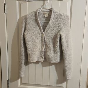 Jessica Simpson Off White Boucke Like Stretchy Textured Knit Cropped Cardigan S